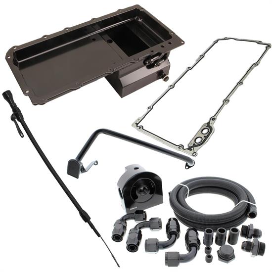 LS Swap Conversion Low Profile Oil Pan Kit, Black, 90 Degree 10AN
