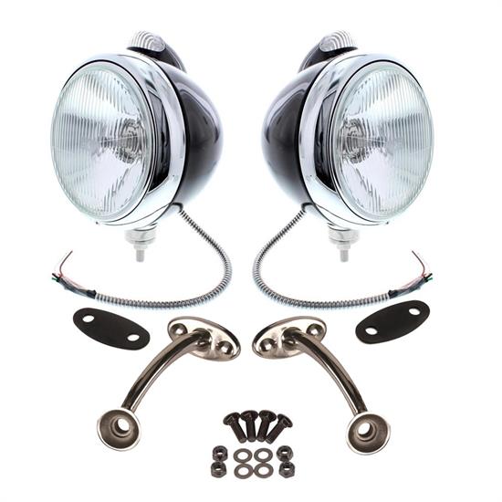 Guide 682-C Style 12-Volt Headlights w/ Mounting Brackets, Black