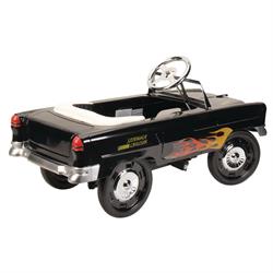 Retro Tri-Five 1955 Chevy Steel Metal Pedal Car, Black w/Flames