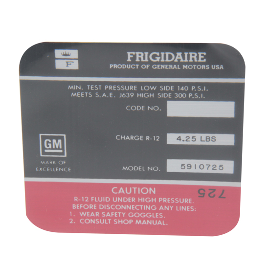 Jim Osborn DC0605 1968 Camaro Frigidaire AC Compressor Decal
