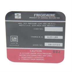 Jim Osborn DC0605 1968 Camaro Frigidaire AC Compressor Decal
