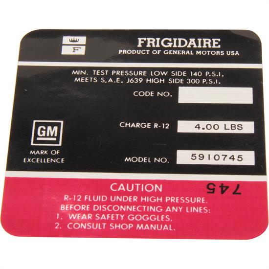 Jim Osborn DC0606 AC Compressor Frigidaire Red Label Decal, 69 Camaro