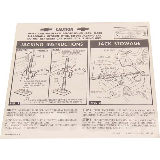 Jim Osborn DC0351 Jacking Instructions Decal for 1962-63 Chevy II