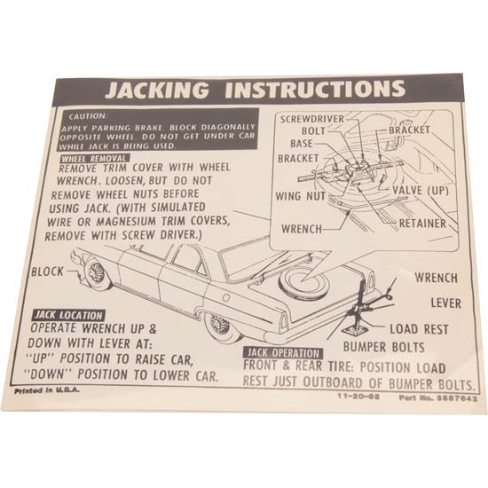Jim Osborn DC0343 Jacking Instructions Decal for 1966 Chevy II