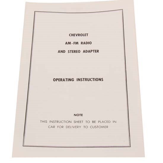 Jim Osborn DC0324 AM/FM Stereo Operating Instructions Decal, 67 Camaro