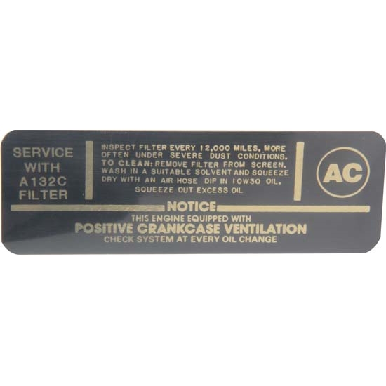 Jim Osborn DC0724 Air Cleaner Service Instructions Decal, 1967 Camaro