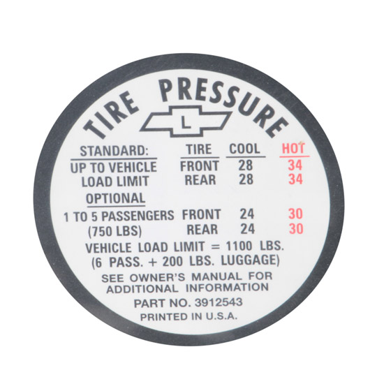 Jim Osborn DC0623 1967 Chevy II/Nova Tire Pressure Decal