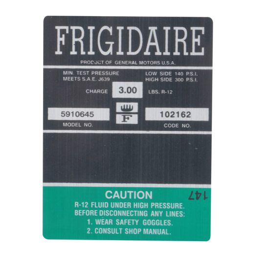 Jim Osborn DC740 1967-68 Camaro Frigidaire AC Compressor Decal