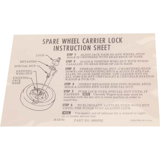 Jim Osborn DC0359 Spare Wheel Lock Instructions for 1967-69 Camaro