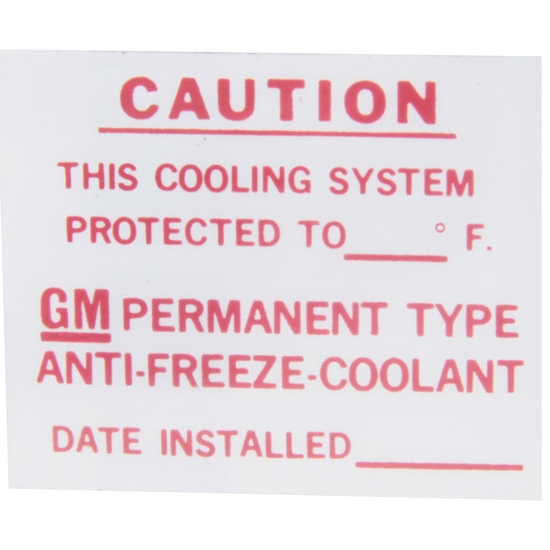 Jim Osborn DC0462 Dealer Installed Antifreeze Decal, 1967-72 Camaro