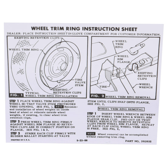 Jim Osborn DC0041 1967-74 Camaro Rally Wheel Instructions Decal