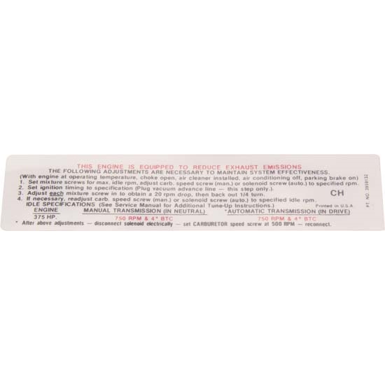 Jim Osborn DC0446 Emissions Decal, 69 Camaro, 396/375 or 427/425 COPO