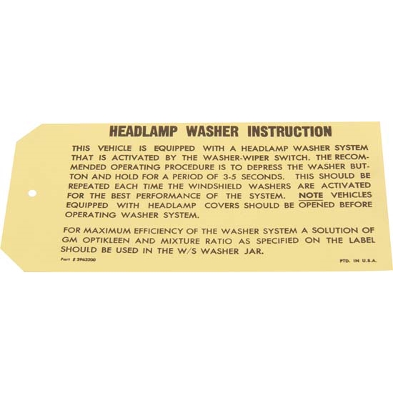 Jim Osborn DC0407 Headlight Instructions Decal for 1969 Nova