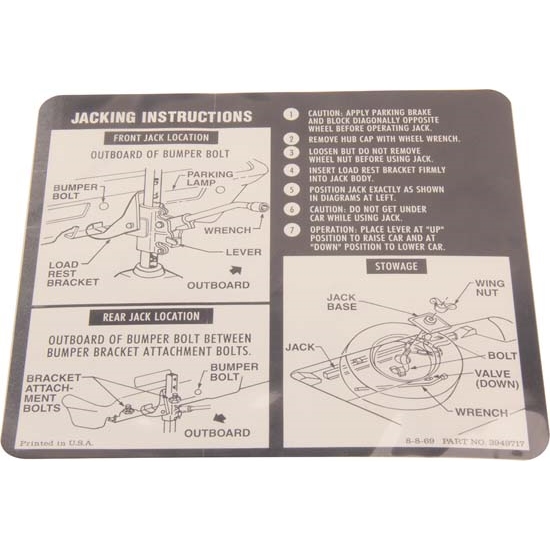 Jim Osborn DC1291, Wheel Jack Instructions, 1970 Nova