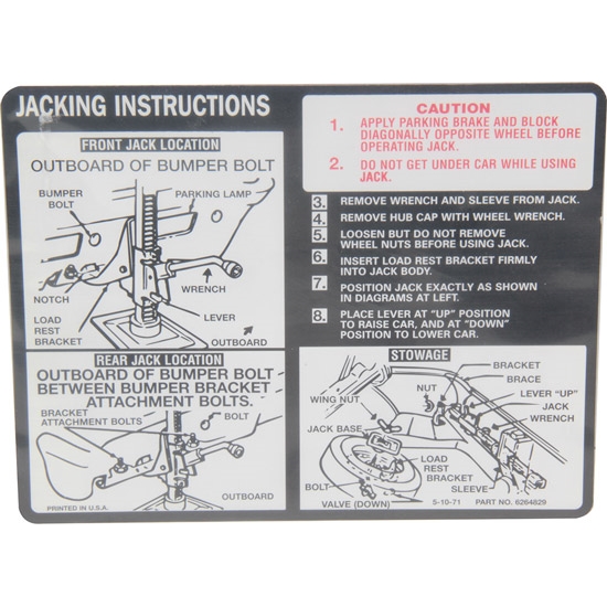 Jim Osborn DC0537 Jacking Instruction Decal for 1971-72 Nova