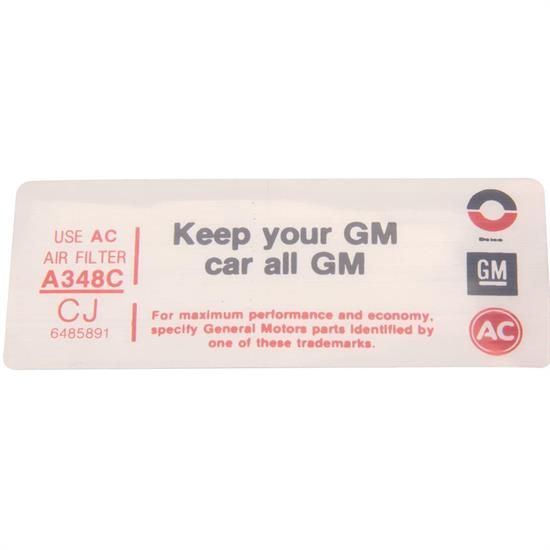 Jim Osborn DC0804 350 4-Bbl. Keep Your GM Car All GM Air Cleaner Decal