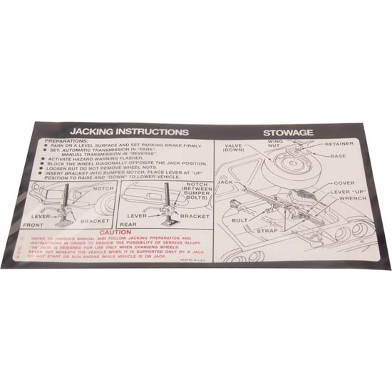 Jim Osborn DC0429 Jacking Instructions Decal for 1973 Camaro