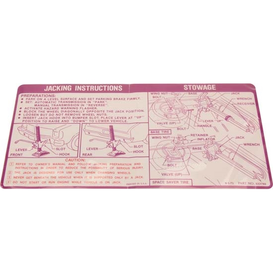Jim Osborn DC0809 Jacking Instruction Decal for 1973 Nova