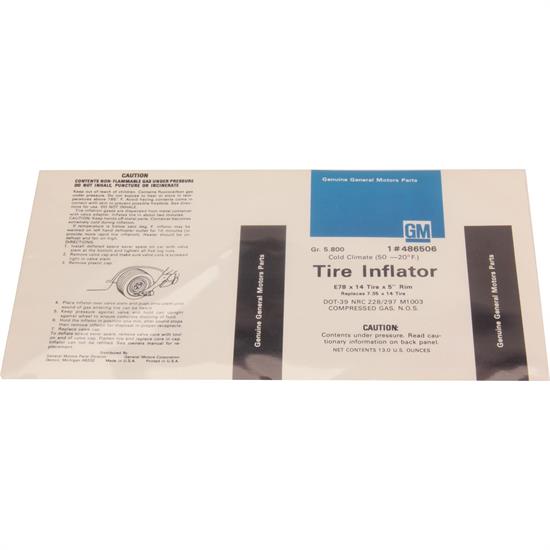 Jim Osborn DC0642 Space Saver Tire Inflator Decal, 1973-77 Camaro