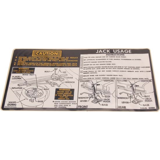 Jim Osborn DC0639 Jacking Instructions Decal for 1974 Nova Hatchback