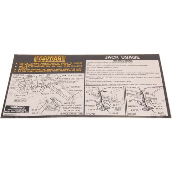 Jim Osborn DC0356 Jacking Instructions Decal for 1974 Nova