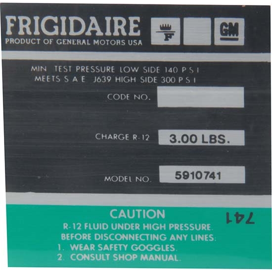 Jim Osborn DC0739 AC Compressor Frigidaire Green Label Decal, Camaro