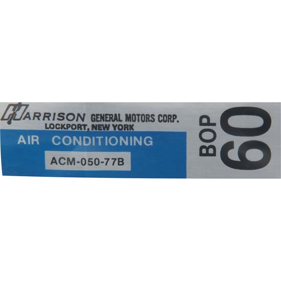 Jim Osborn DC0941 AC Evaporator Box Decal ACM-050-77B, 1977 Camaro