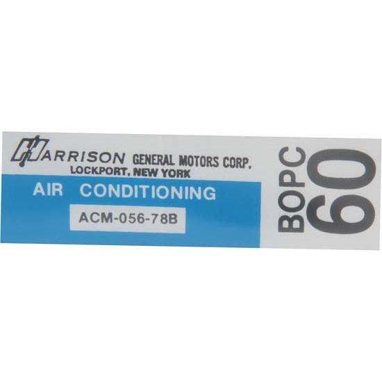 Jim Osborn DC1060 AC Evaporator Box Decal ACM-056-77B, 1978 Camaro