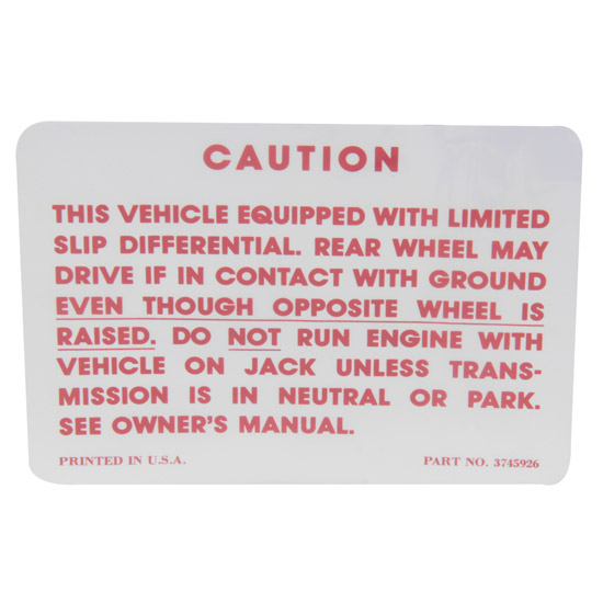 Jim Osborn DC0239 Vehicle Equipped w/ Limited Slip Diff Decal, 1967-71 Camaro