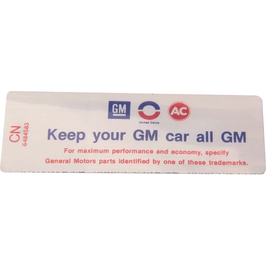 Jim Osborn DC1033 350/255HP Keep Your GM Car All GM Decal, 1969 Nova