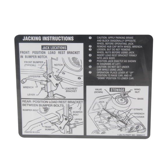 Jim Osborn DC0375 1970 Camaro Jacking Instructions Decal