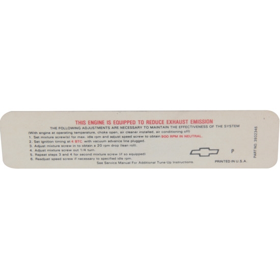 Jim Osborn DC0266 302/290HP Manual Trans. Emission Decal, 1968 Camaro