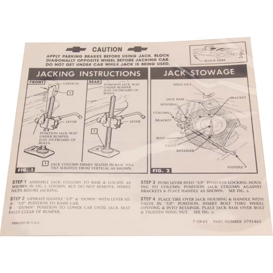 Jim Osborn DC0387 Jacking Instructions Decal, Chevy II Convertible