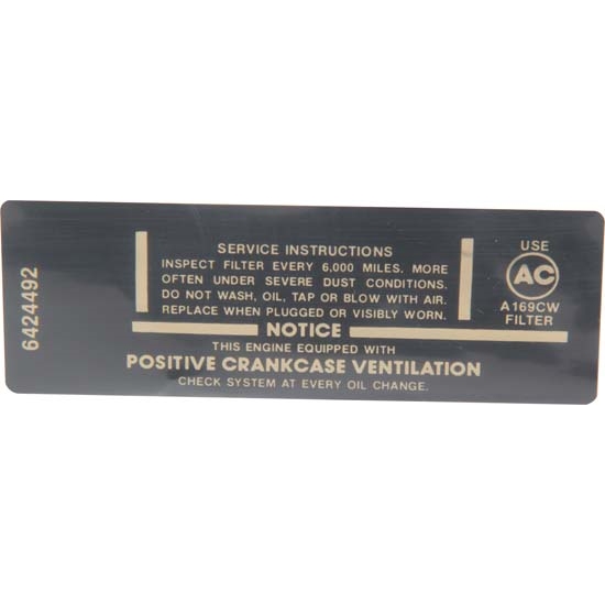 Jim Osborn DC0435 327/210HP Air Cleaner Service Instructions Decal