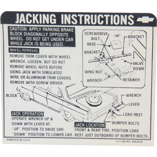 Jim Osborn DC0344 1967 Chevy II Nova Jacking Instructions Decal