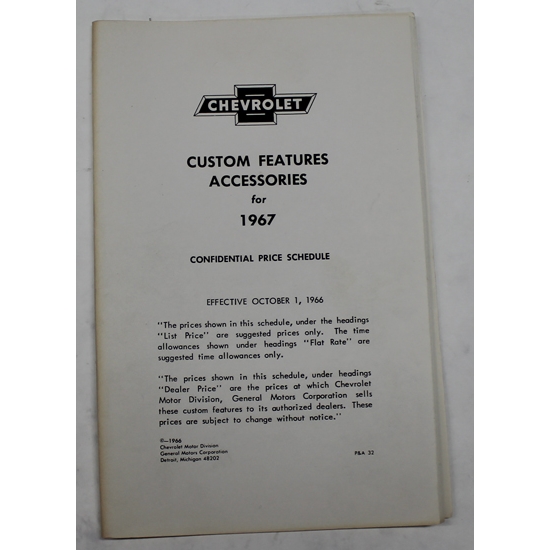 Jim Osborn 67-AL 1967 Chevy Nova Accessory Price List