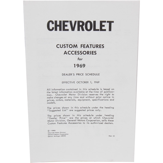 Jim Osborn DC0509 1969 Chevy Nova Accessory Price List