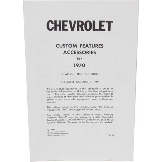Jim Osborn DC0510 1970 Chevy Nova Accessory Price List