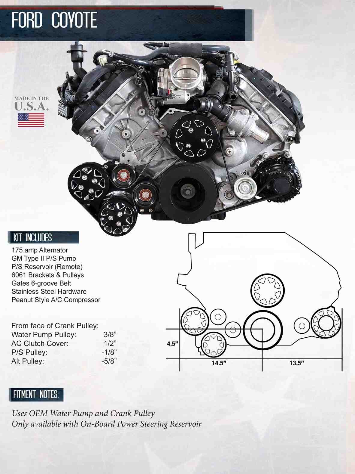 All American Billet FDS-FC-201 Serpentine Kit, Ford Coyote, OP