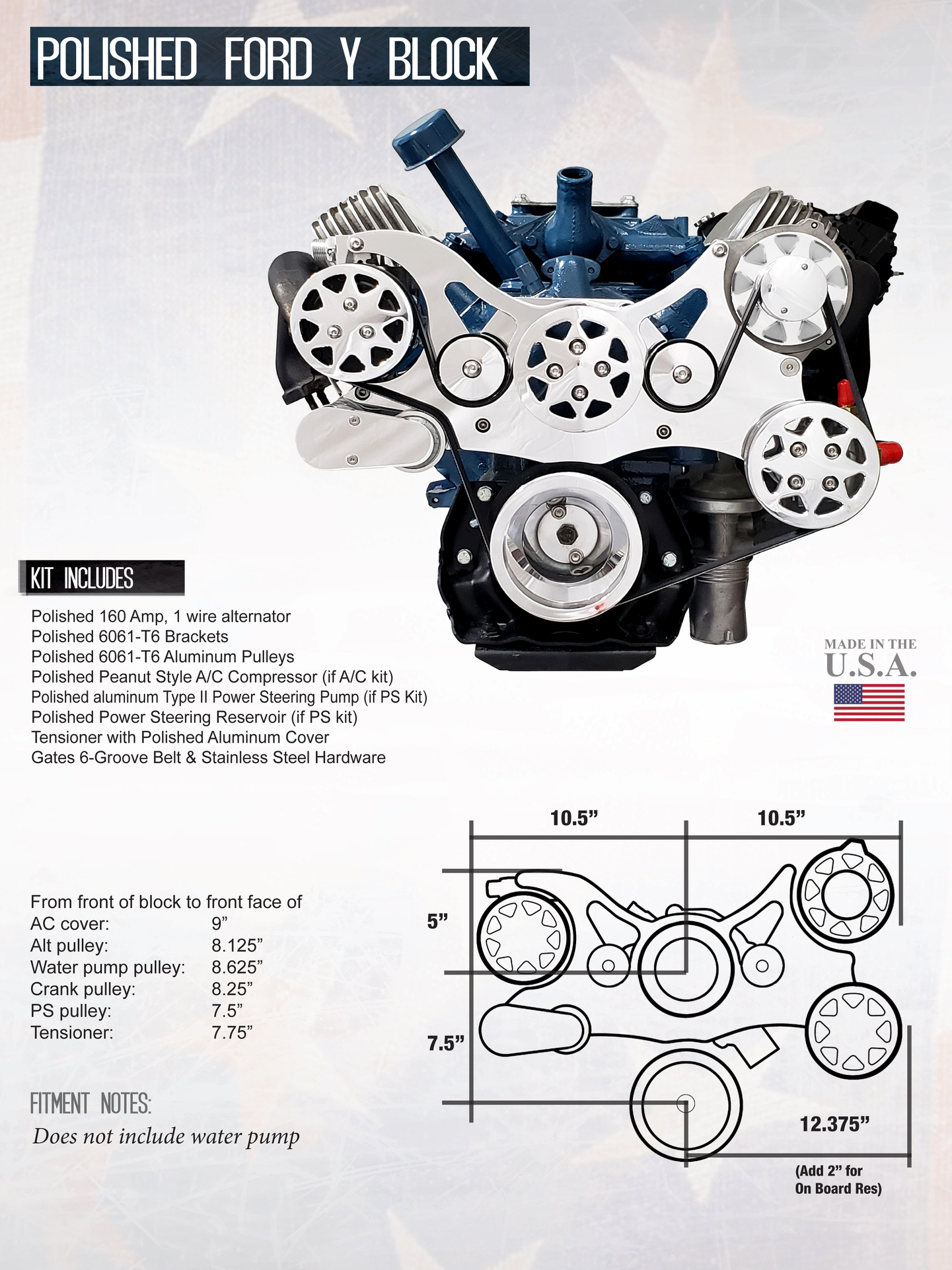 All American Billet FDS-FYB-201 Serpentine Kit, Ford Y Block, OP