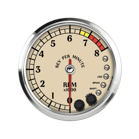 Speedhut 4" Antique Series 8K RPM Shift-light Tachometer (R4-TC3-ATQ)