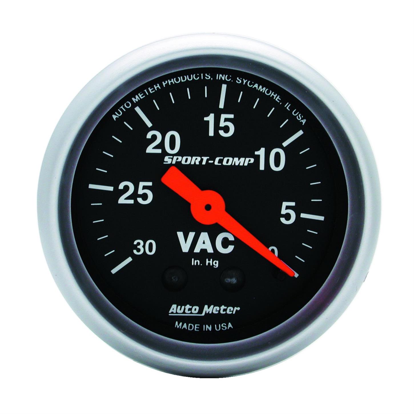 AutoMeter 3384 Sport-Comp Mechanical Vacuum Gauge, 2-1/16 Inch