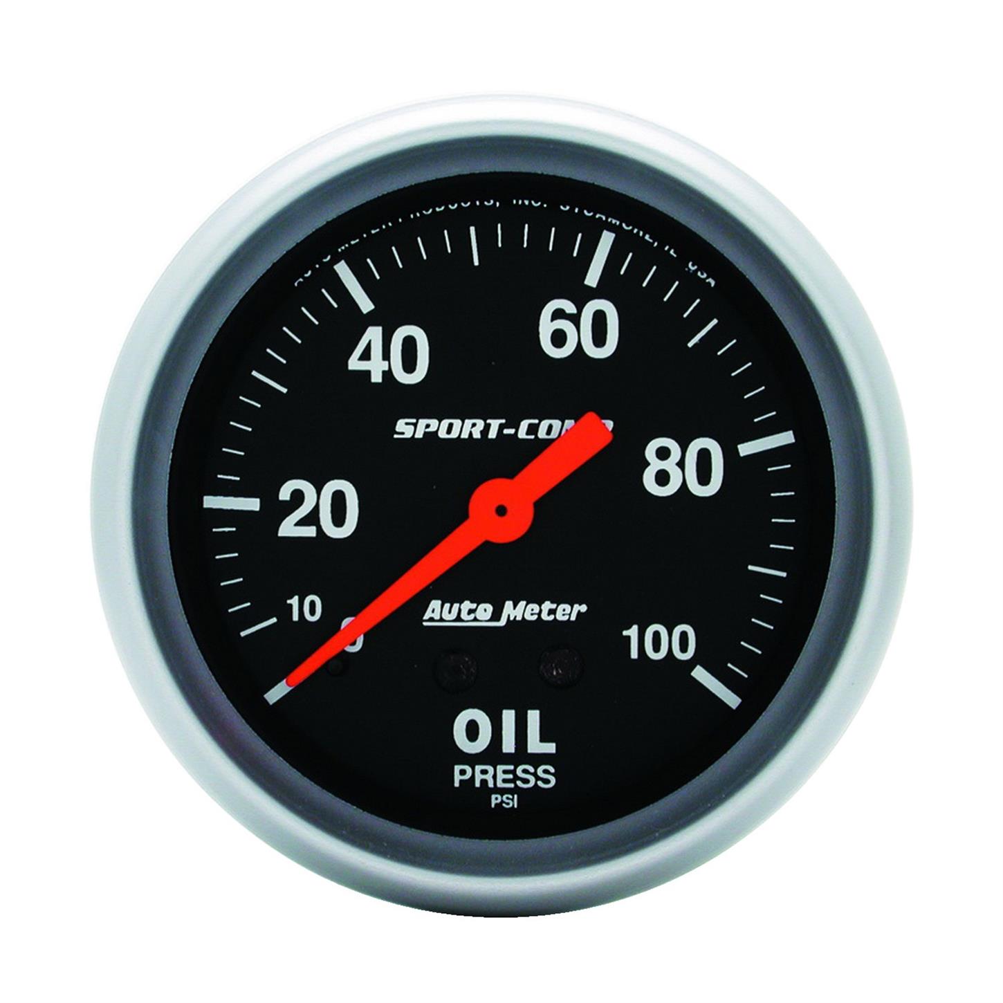 AutoMeter 3421 Sport-Comp Mechanical Oil Press. Gauge, 100 PSI