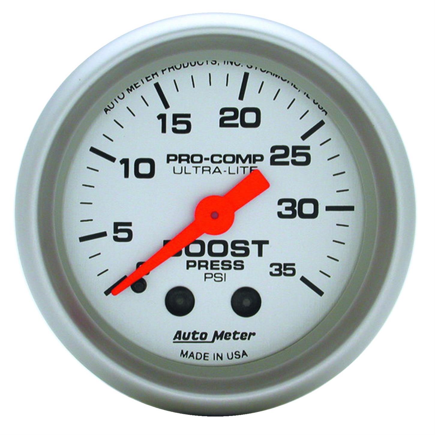 AutoMeter 4304 Ultra-Lite Mechanical Boost Gauge, 35 PSI, 2-1/16