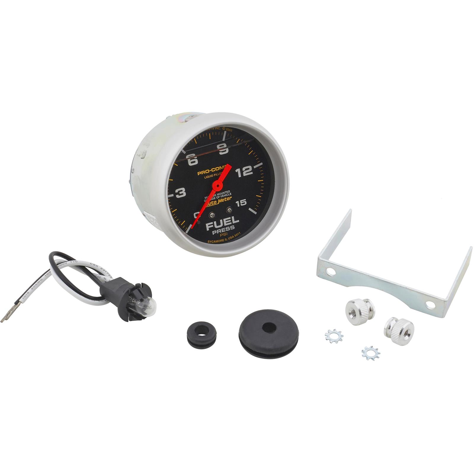 AutoMeter 5411 Mechanical Fuel Press. Gauge,15 PSI,25/8