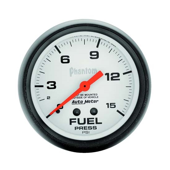 AutoMeter 5810 Phantom Mechanical Fuel Press. Gauge,15 PSI,2-5/8