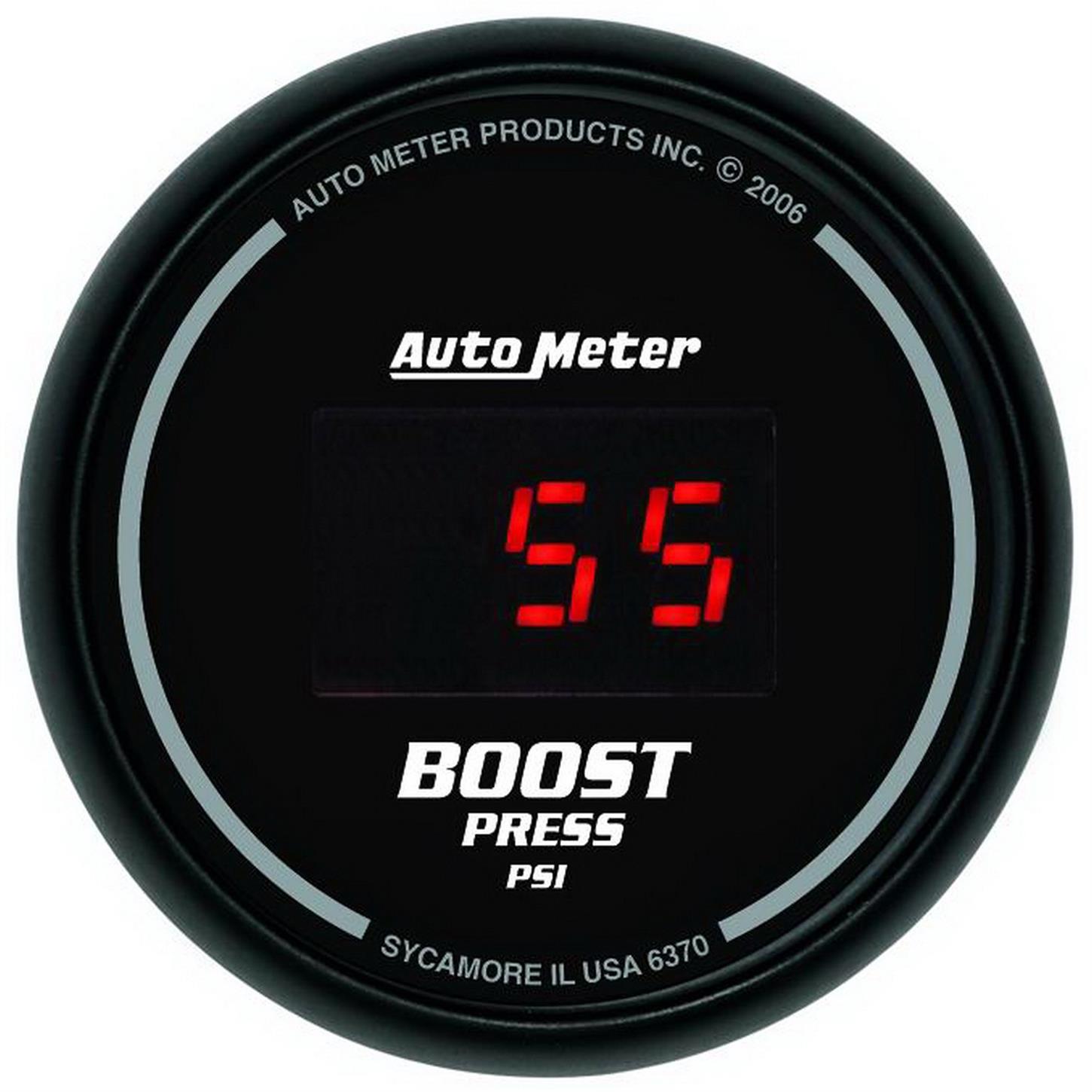 AutoMeter 6370 Boost, 2 1/16 Inch, 60PSI, Black Dial, Red Led