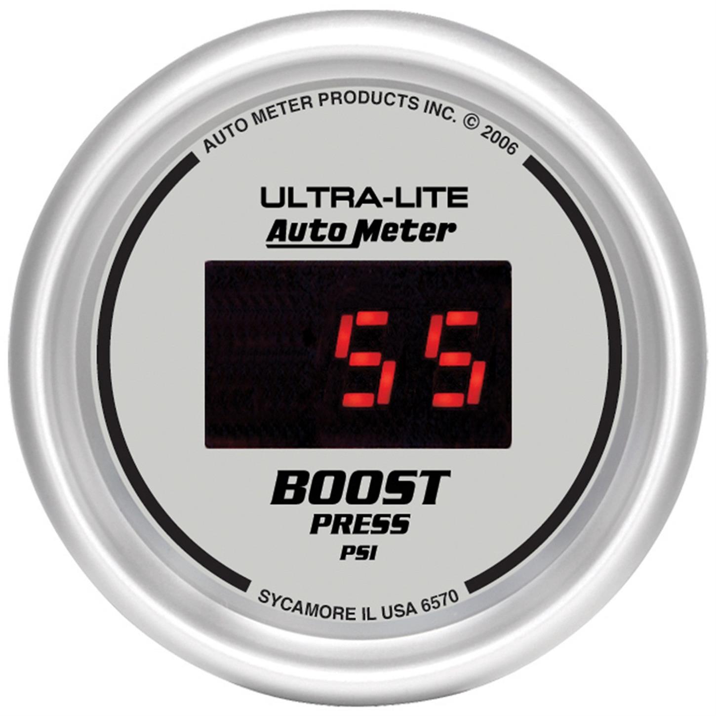 AutoMeter 6570 Boost, 2 1/16 Inch, 60PSI, Silver Dial W/ Red Led