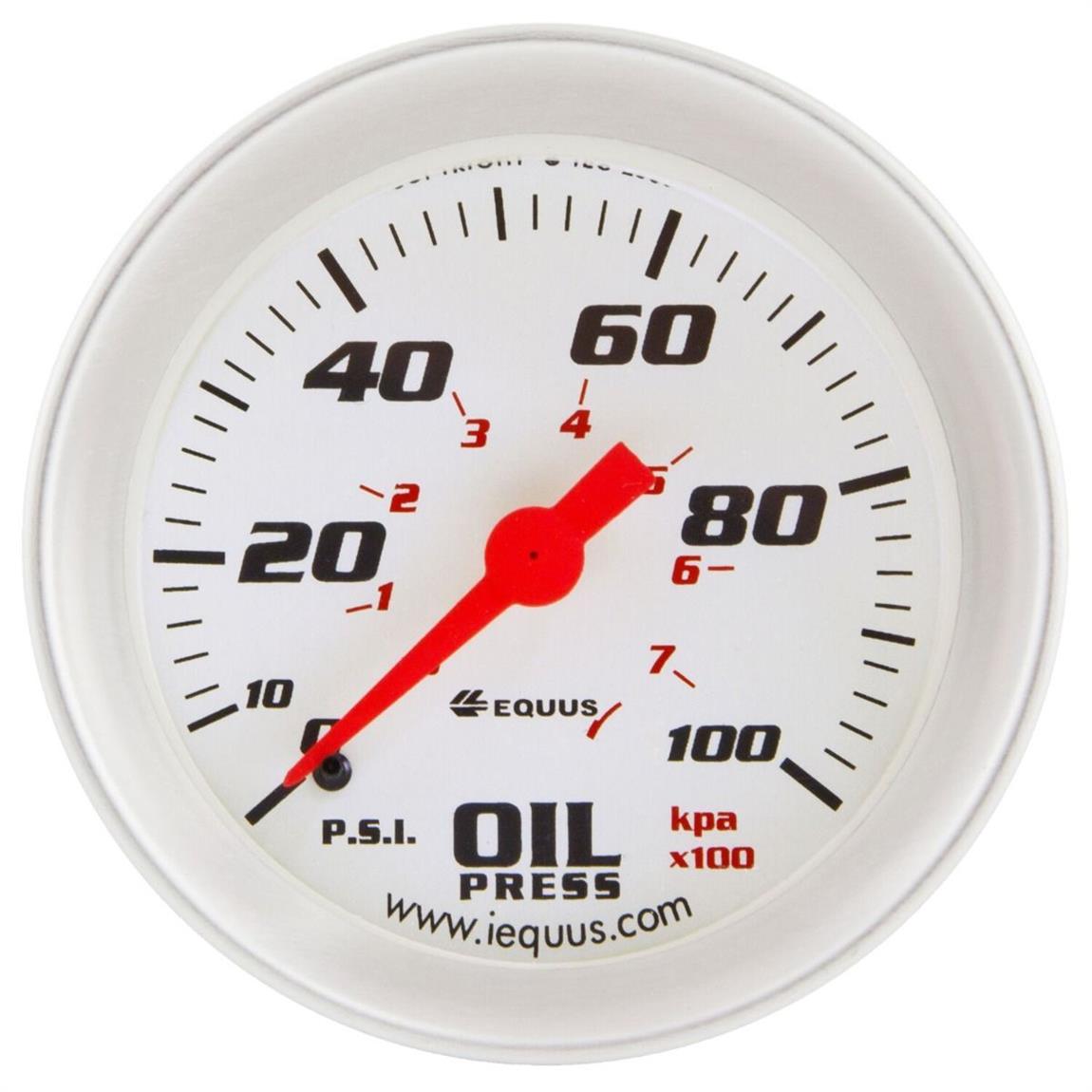 Equus EQUE8444 2.62 in. Dia Oil Pressure Gauge - 0-100Psi, Silver