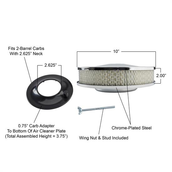 10 Inch Chrome Air Cleaner, 2 Barrel Carb.